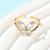 Brass Micro Pave Clear Cubic Zirconia Cuff Rings for Women RJEW-D307-01G-C-4