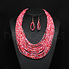 Bohemian Style Glass Seed Beaded Multilayer Necklaces & Teardrop Dangle Earrings Sets WGC1230-04-1