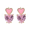Heart Brass Cubic Zirconia Stud Earrings EJEW-A132-05G-4