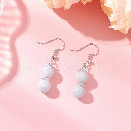 Round Natural Chalcedony Imitation Aquamarine Beaded Dangle Earrings EJEW-JE06474-1