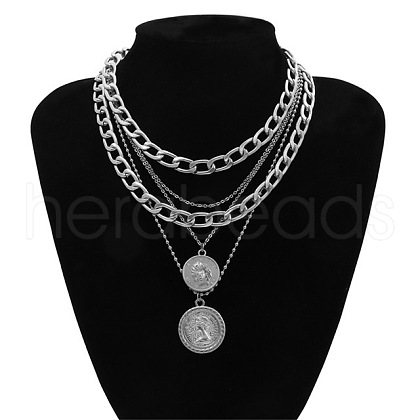 Punk Flat Round with Human Pattern Alloy Multi Layered Necklaces FS-WG0D034-02-1