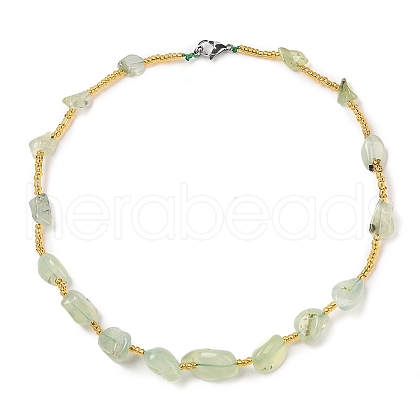 Natural Prehnite Nuggets Beaded Necklaces NJEW-P312-01P-1