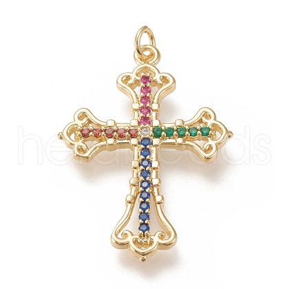 Brass Micro  Pave Cubic Zirconia Pendants ZIRC-L099-014G-1