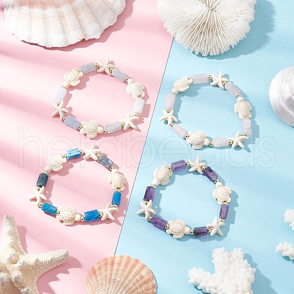 4Pcs Synthetic Turquoise & Natural Apatite & Amethyst & Aquamarine & Rose Quartz Beads Stretch Bracelets for Women BJEW-JB11995-1