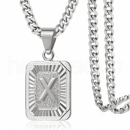Rectangle with Letter Pattern 304 Stainless Steel Pendant Necklaces FS-WGFC766-45-1