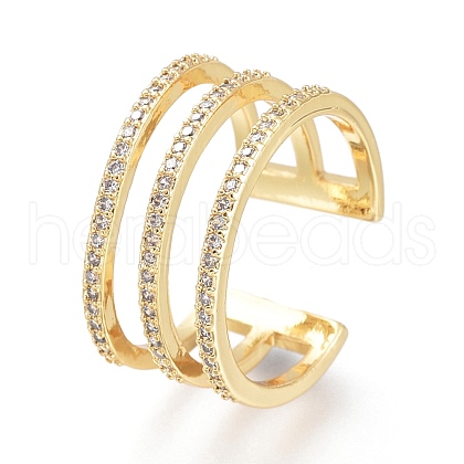 Brass Micro Pave Clear Cubic Zirconia Cuff Rings RJEW-I073-11G-1