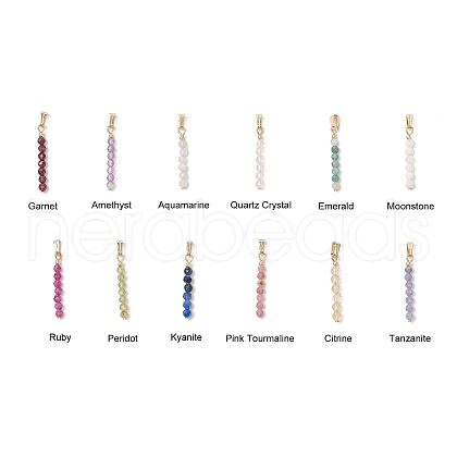 12Pcs 12 Styles Natural Mixed Stone Faceted Round Beaded Pendants PALLOY-JF03556-01-1