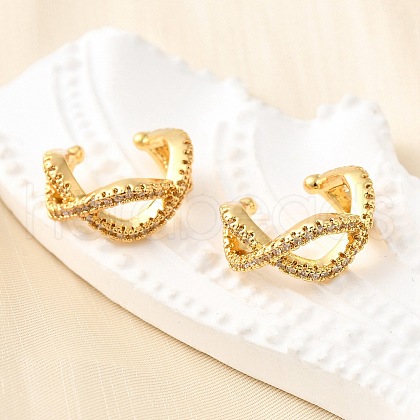 Brass Micro Pave Clear Cubic Zirconia Cuff Earrings EJEW-K309-11G-1
