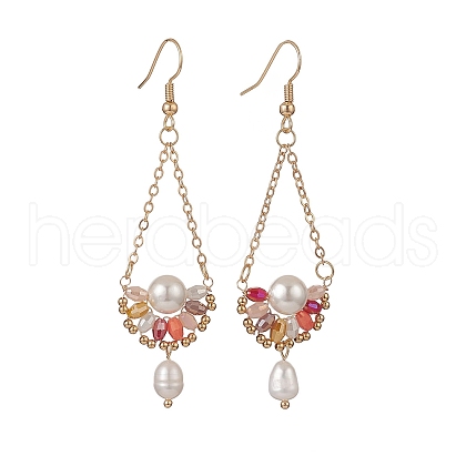 Mother's Day Jewellery Natural Pearl & Glass Teardrop with Flower Dangle Earrings EJEW-TA00222-04-1