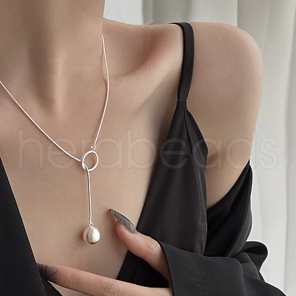 Round Ball 925 Sterling Silver Lariat Necklaces for Women FS-WG40EB2-01-1