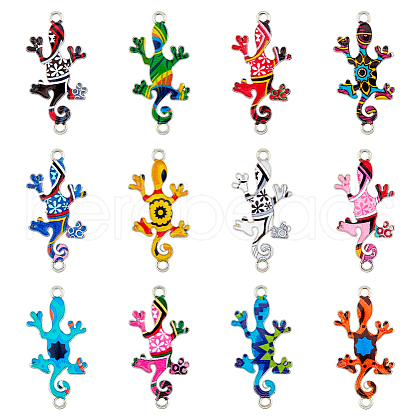 HOBBIESAY 48Pcs 12 Colors UV Printed Alloy Connector Charms FIND-HY0003-03-1