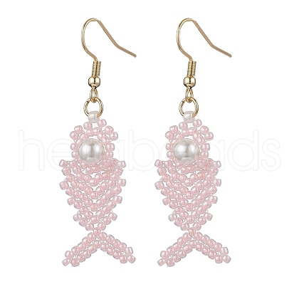 Fishbone Glass Seed Beads Dangle Earrings EJEW-MZ00439-01-1
