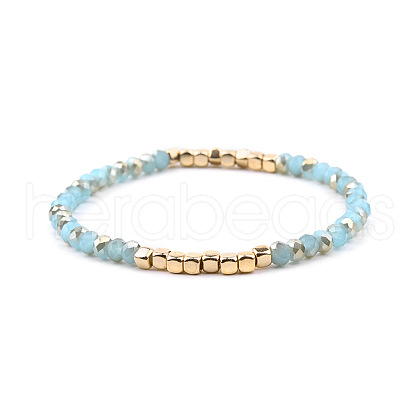 Gold-tone Miyuki Elastic Crystal Beaded Bracelet with Acrylic Tube Beads ST6850934-1