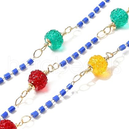 Brass Hexagonal Column Glass Seaded Beaded & Resin Round Beaded Link Chains CHC-G026-01I-1