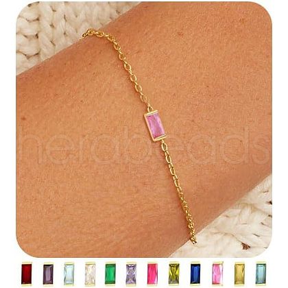 Octor Birthstone Brass Pave Cubic Zirconia Rectangle Link Bracelets WG17BBA-09-1