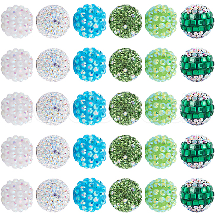 SUNNYCLUE 30Pcs 6 Style Polymer Clay Pave Rhinestone Beads CLAY-SC0001-78B-1