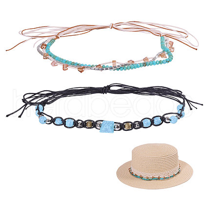 MAYJOYDIY US 2Pcs 2 Styles Imitation Leather Braided Southwestern Cowboy Hat Belt AJEW-MA0001-07-1