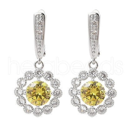 Brass Pave Cubic Zirconia Flowerl Hoop Earrings for Women EJEW-I304-25P-01-1
