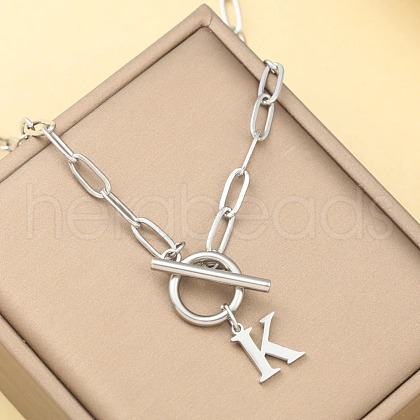 Stainless Steel Paperclip Chain Initial Necklaces with OT Clasps WGD6039-11-1
