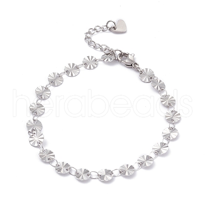 Tarnish Resistant 304 Stainless Steel Flat Round Link Chain Bracelets BJEW-I295-10P-1