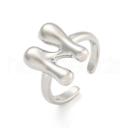 Brass Letter Open Cuff Rings for Women RJEW-G313-01N-P-1