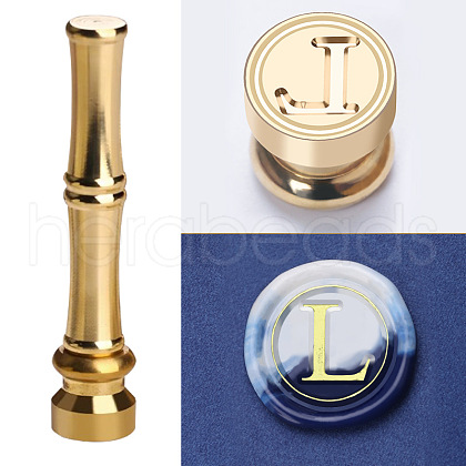Golden Tone Brass Wax Seal Stamp Head with Bamboo Stick Shaped Handle STAM-K001-05G-L-1