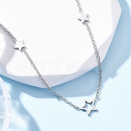304 Stainless Steel Star Link Chain Necklaces NJEW-R026-13P-1