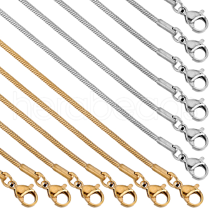 SUNNYCLUE 12Pcs 2 Colors 304 Stainless Steel Round Snake Chain Necklaces Set NJEW-SC0001-12-1