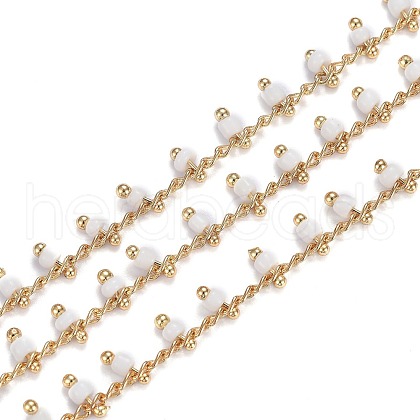Brass Handmade Glass Beaded Chains CHC-F012-01B-1
