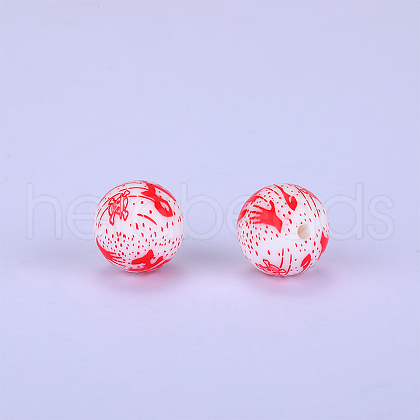 Printed Round with Skull Pattern Silicone Focal Beads SI-JX0056A-220-1