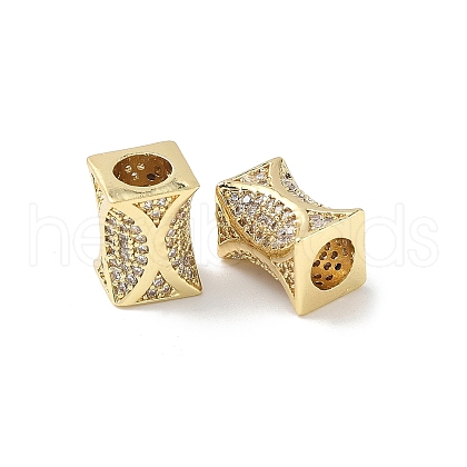 Brass Micro Pave Clear Cubic Zirconia European Beads KK-C104-02G-1