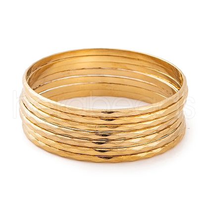 7Pcs PVD Vacuum Plating 304 Stainless Steel Textured Ring Bangles Set for Women BJEW-A011-11C-G-1