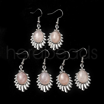 Natural Rose Quartz Teardrop Dangle Earrings EJEW-K246-01P-02-1