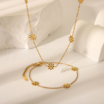 Elegant Stainless Steel Daisy Link Chain Necklaces and Bracelets Sets for Women EE7355-1-1