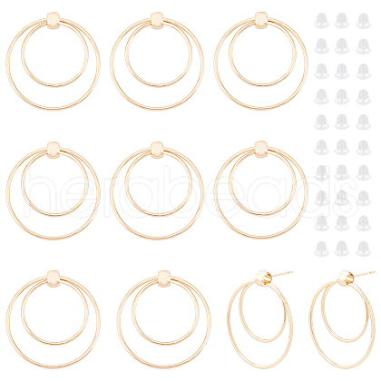 BENECREAT 10Pcs Brass Double Ring Dangle Stud Earrings for Women KK-BC0010-49-1