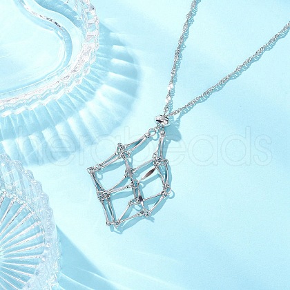 304 Stainless Steel Empty Macrame Pouch Pendant Singapore Chain Necklaces NJEW-JN05284-02-1