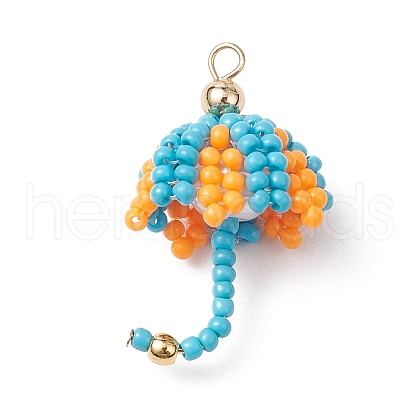 Handmade Umbrella Nylon Wired Glass Seed Beaded Pendants with Glass Pearl Round Bead and Brass Beads PALLOY-MZ00504-03-1