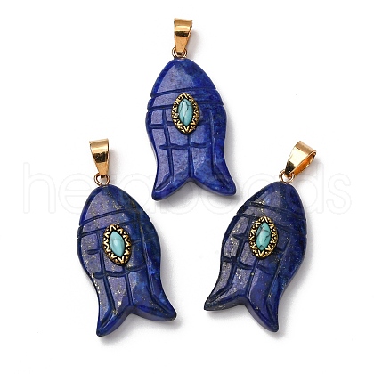 Natural Lapis Lazuli & Synthetic Turquoise Carved Pendants G-Z084-01G-09-1