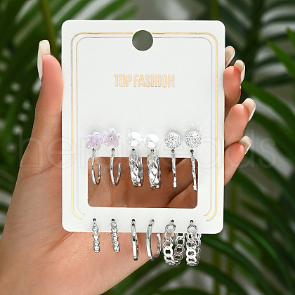 6 Pairs Elegant Geometric Metal Faux Pearl Earring Set for Women EC2394-2-1