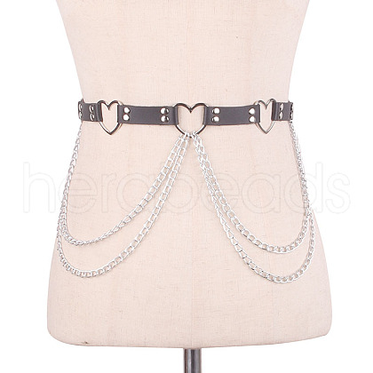 Heart Alloy Curb Chain with Imitation Leather Tassel Waist Chains FS-WGCEF59-01-1