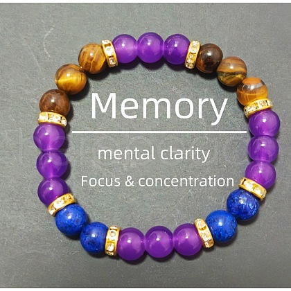 Round Natural Tiger Eye & Amethyst & Blue Spot Jasper Beads Stretch Bracelets for Girl Women FS-WGE0C43-10-1