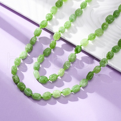 Natural Dyed Malaysia Jade Tumble Stone Nuggets Beaded Long Necklaces for Women NJEW-F340-A07-1