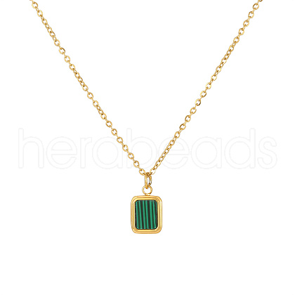 Elegant Rectangle Stainless Steel Green Resin Pendant Necklaces LM4111-1-1