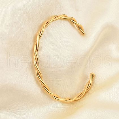 Ion Plating(IP) 304 Stainless Steel Twisted Rope Cuff Bangles BJEW-P296-01G-1
