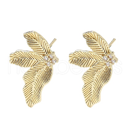 Brass Micro Pave Clear Cubic Zirconia Stud Earring Findings KK-Z106-02G-04-1