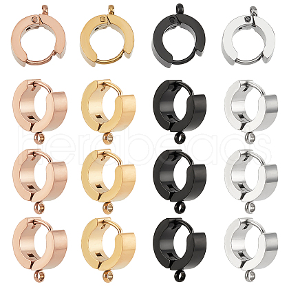 DICOSMETIC 8pcs 4 colors Ion Plating(IP) 304 Stainless Steel Huggie Hoop Earrings Findings STAS-DC0005-17-1
