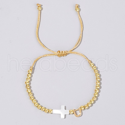 Brass Round Bead Braided Bead Bracelets VB3830-21-1