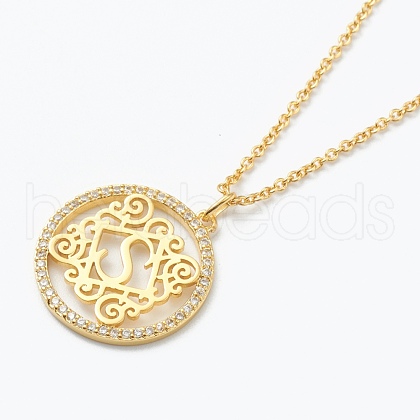 Brass Micro Pave Clear Cubic Zirconia Pendant Necklaces NJEW-J059-01S-1
