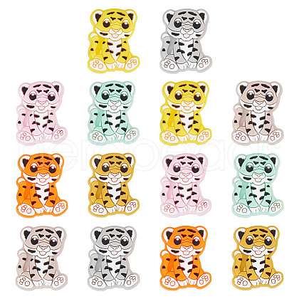 GOMAKERER 14Pcs 7 Colors Tiger Food Grade Eco-Friendly Silicone Focal Beads SIL-GO0001-03-1