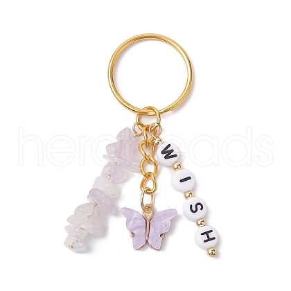 Alloy Acrylic Enamel with Natural Amethyst Keychain KEYC-JKC00805-02-1